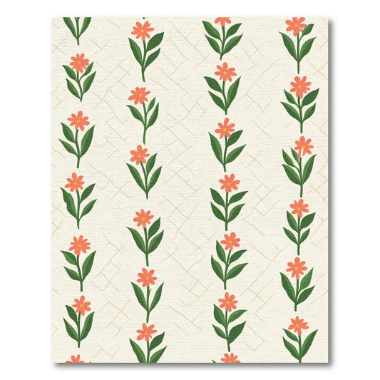 Coral Flower Sprig Cream Grid Rug