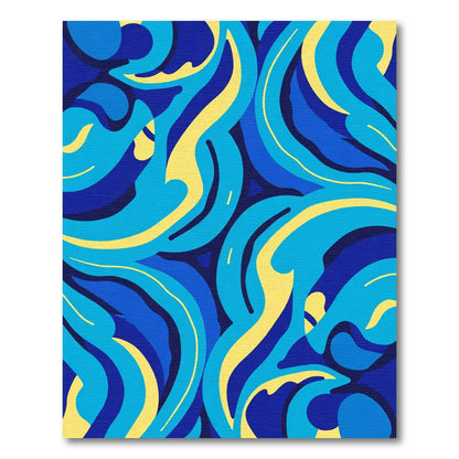 Abstract Blue Yellow Swirl Flow Rug