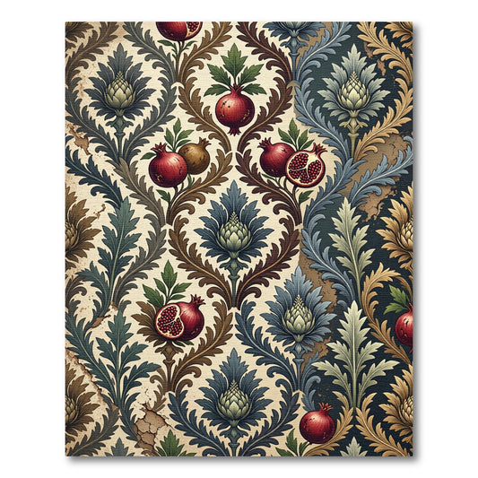 Crimson Pomegranate Floral Scrollwork Rug