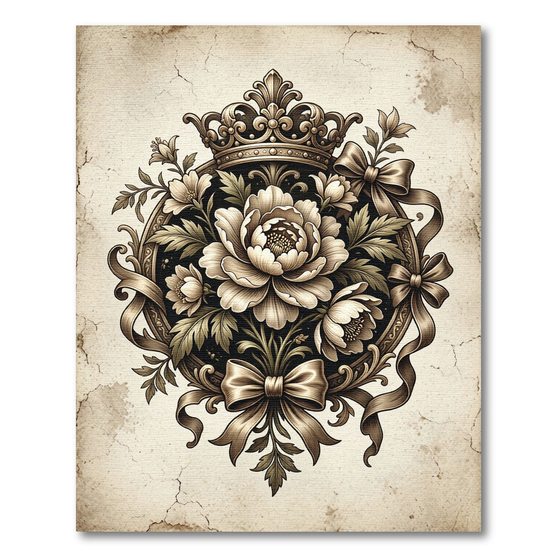 Vintage Sepia Floral Crown Medallion Rug