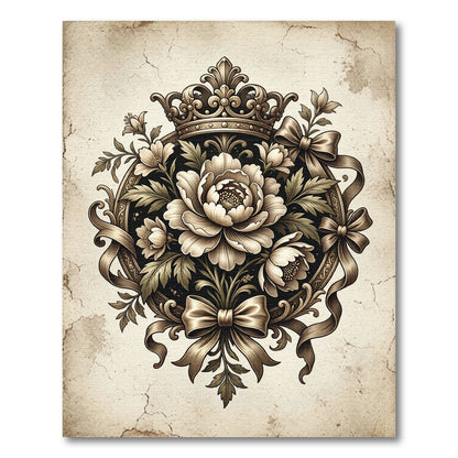 Vintage Sepia Floral Crown Medallion Rug