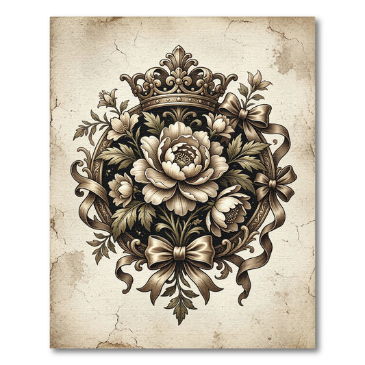 Vintage Sepia Floral Crown Medallion Rug