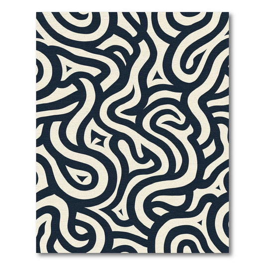 Cream Navy Labyrinth Flow Rug