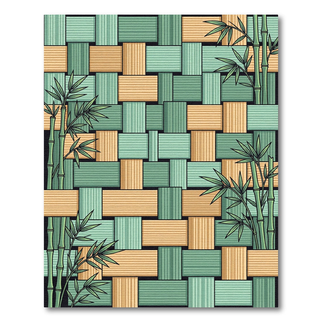 Woven Sage Bamboo Greenery Layered Plank Rug