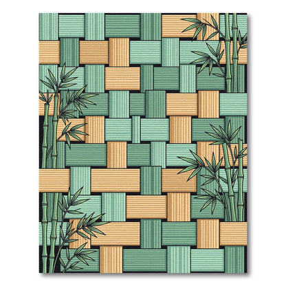 Woven Sage Bamboo Greenery Layered Plank Rug