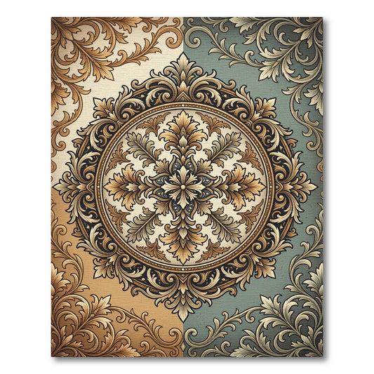 Elegant Gold and Teal Acanthus Medallion Rug