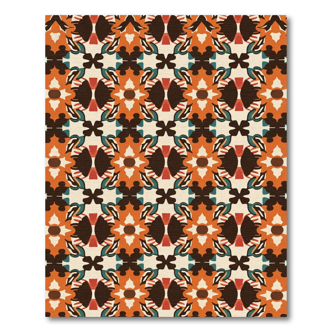 Orange Dark Brown Geometric Floral Medallion Rug