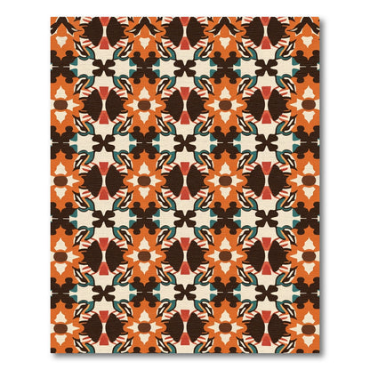 Orange Dark Brown Geometric Floral Medallion Rug