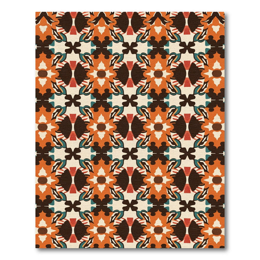 Orange Dark Brown Geometric Floral Medallion Rug