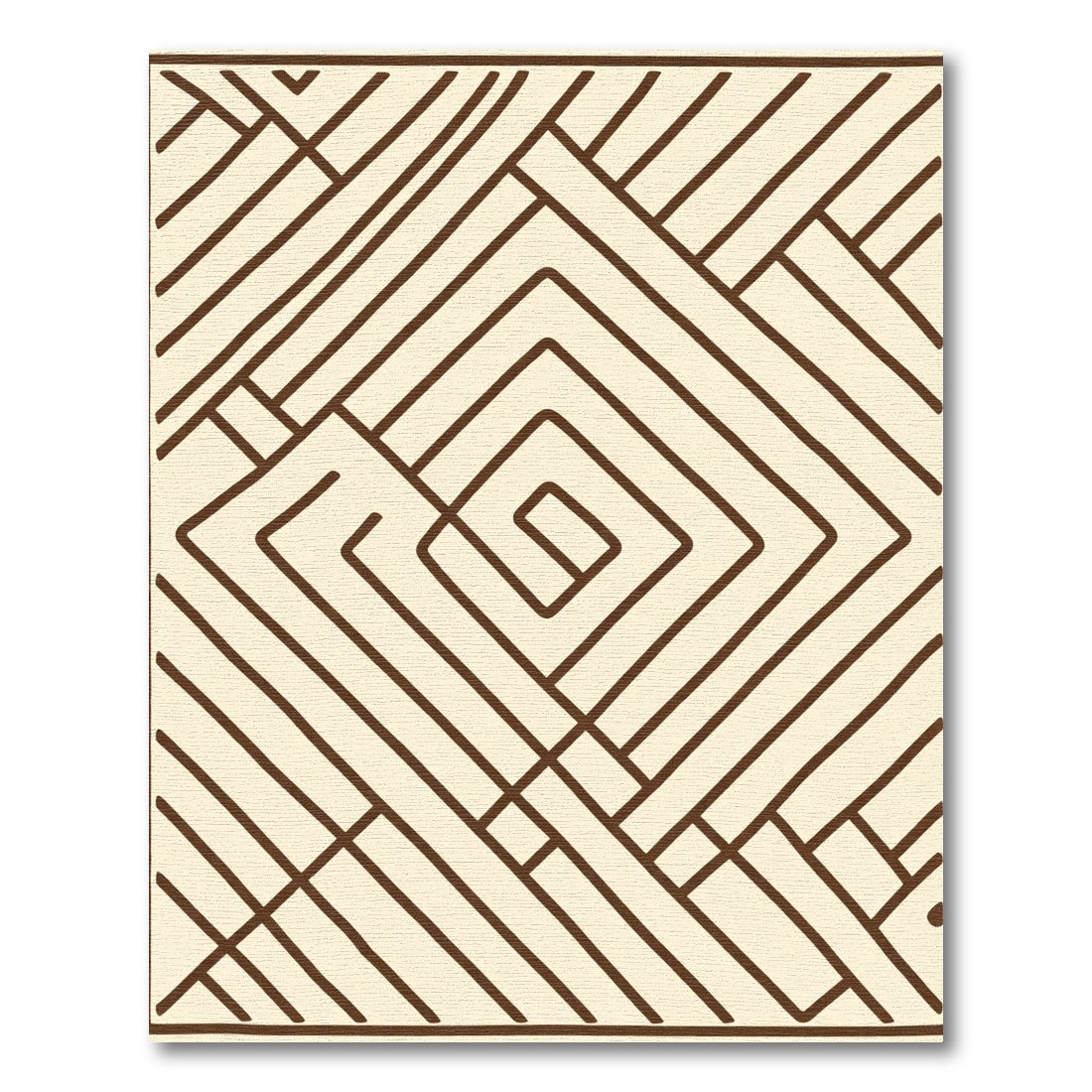 Cream and Brown Linear Maze Rhombus Rug