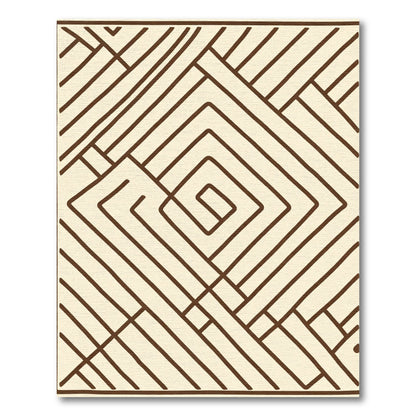 Cream and Brown Linear Maze Rhombus Rug