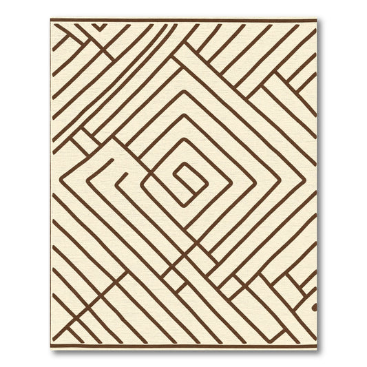 Cream and Brown Linear Maze Rhombus Rug