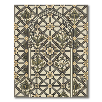 Geometric Floral Arch Beige and Green Rug