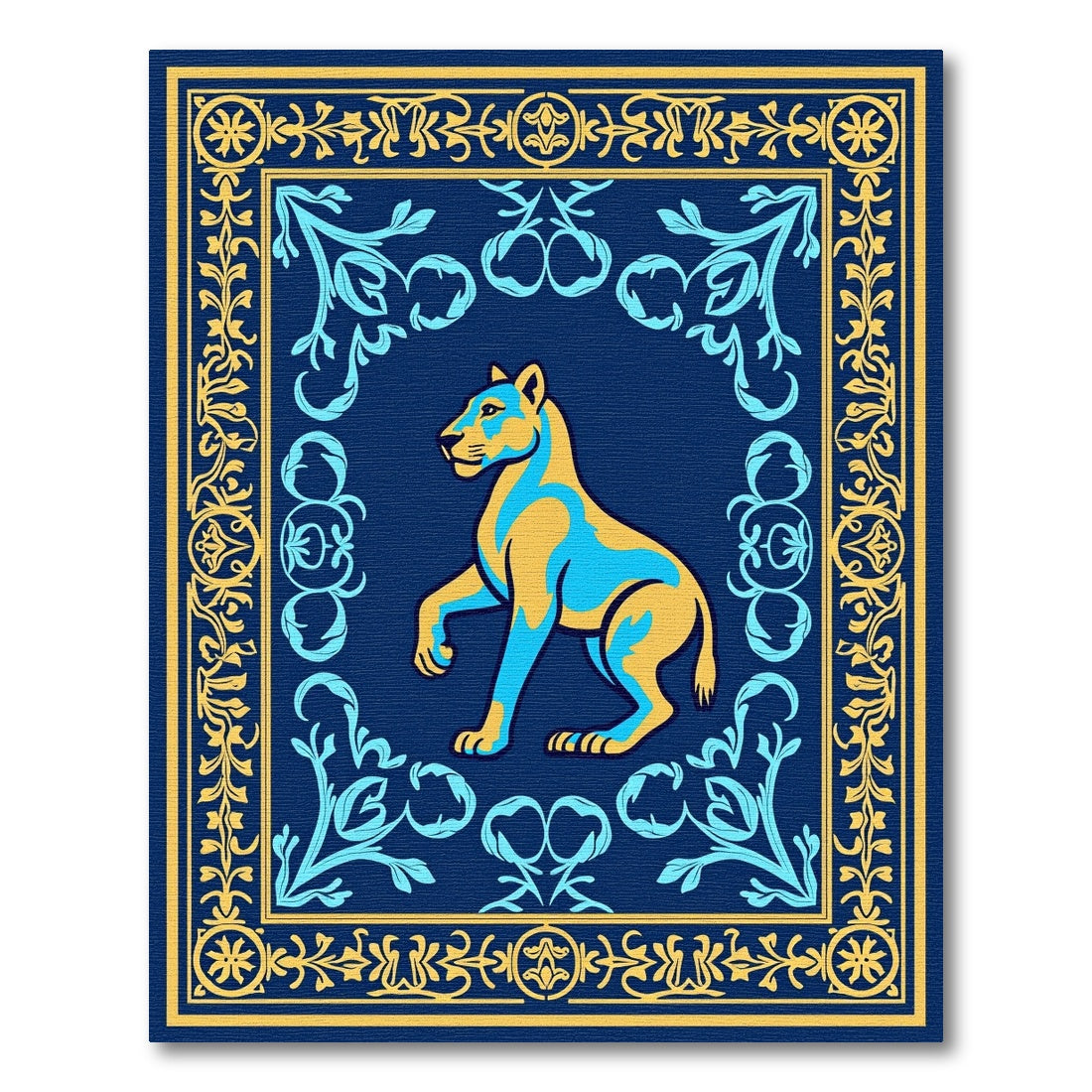 Majestic Golden Lion Blue Border Rug