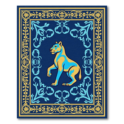 Majestic Golden Lion Blue Border Rug