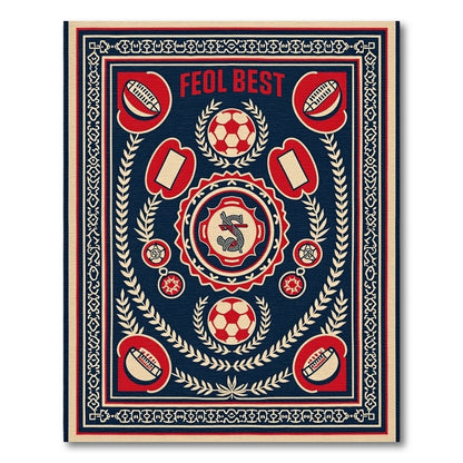 Vintage Navy Red Soccer Emblem Rug