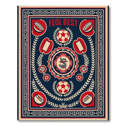 Vintage Navy Red Soccer Emblem Rug