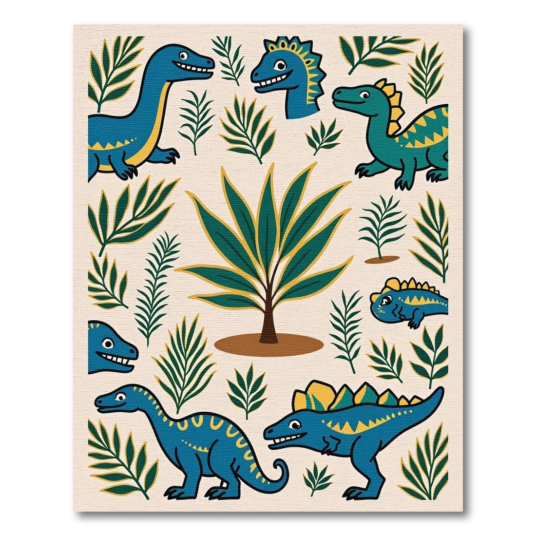 Blue Dinosaur Green Jungle Whimsical Rug