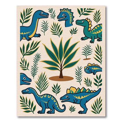 Blue Dinosaur Green Jungle Whimsical Rug