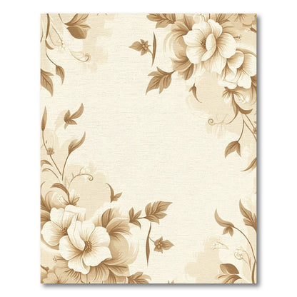 Cream Sepia Floral Swirl Artwork Rug