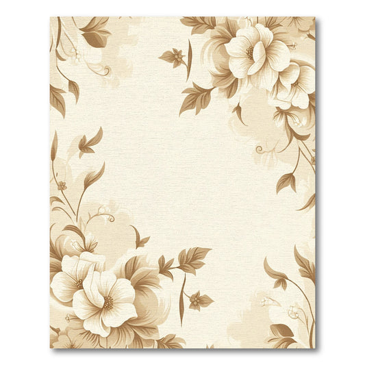 Cream Sepia Floral Swirl Artwork Rug