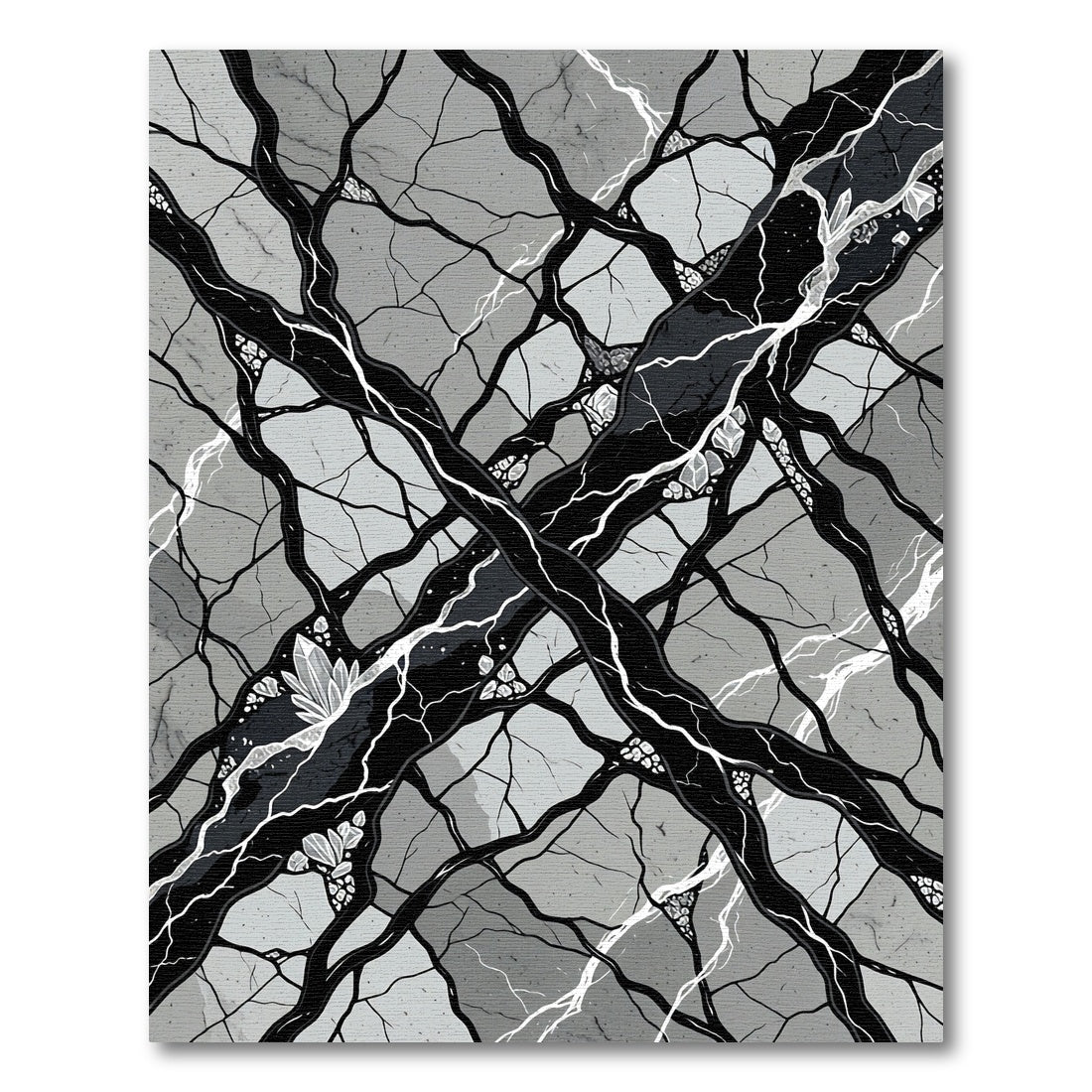 Monochrome Abstract Geode Crystal Vein Rug
