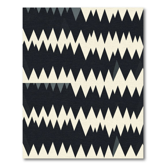 Modern Black White Jagged Stripe Rug