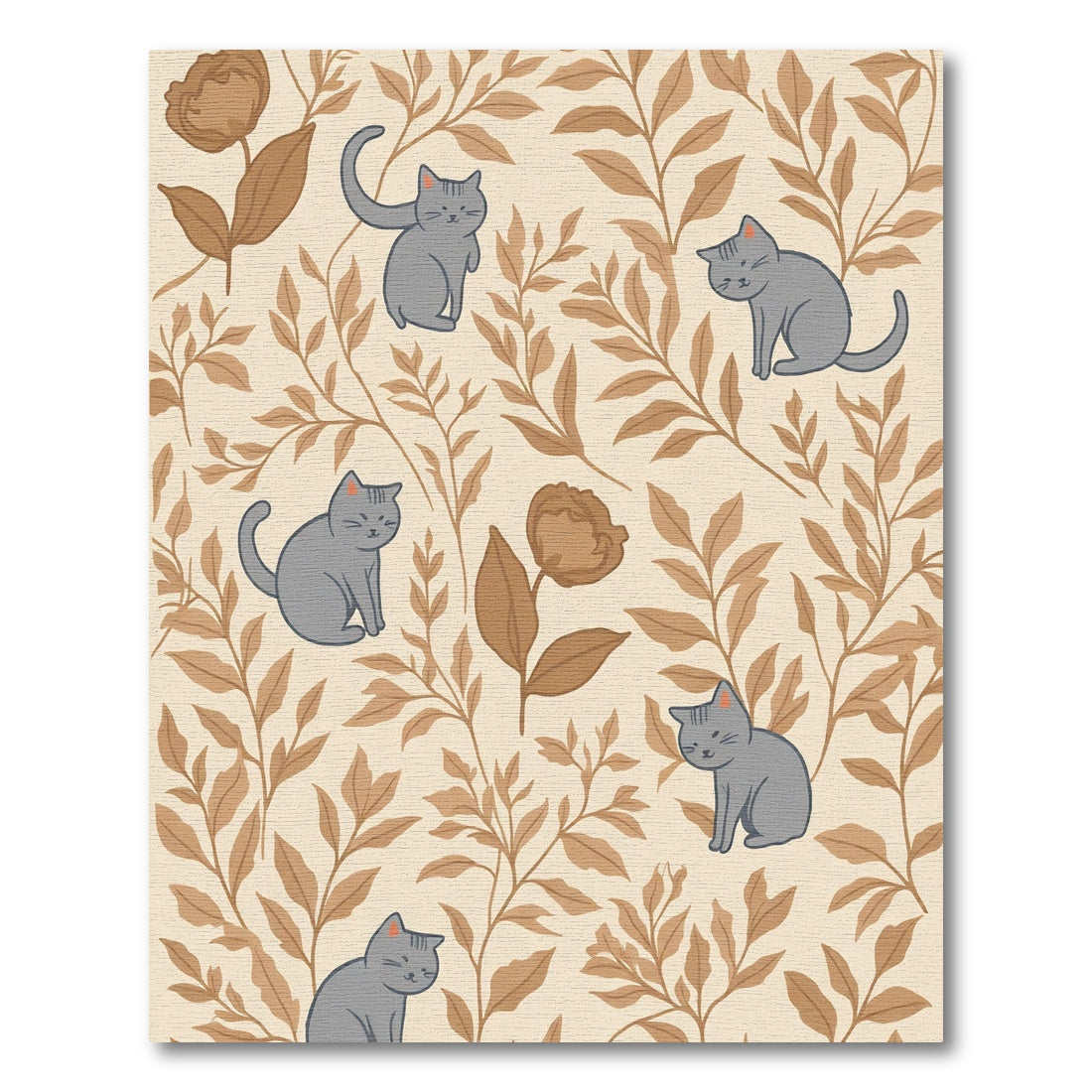 Gray Kittens with Brown Floral Branches Rug