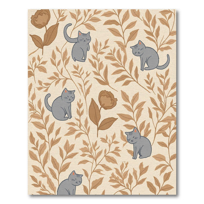 Gray Kittens with Brown Floral Branches Rug