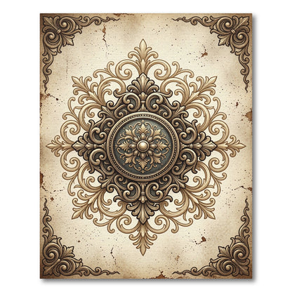 Ornate Antique Gold Filigree Medallion Rug
