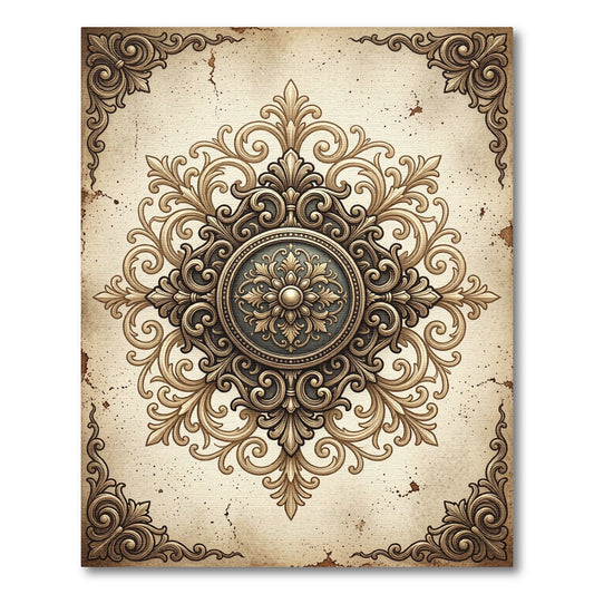 Ornate Antique Gold Filigree Medallion Rug