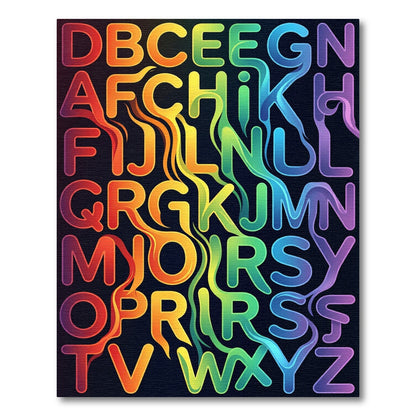 Vibrant Rainbow Liquid Alphabet Flow Rug