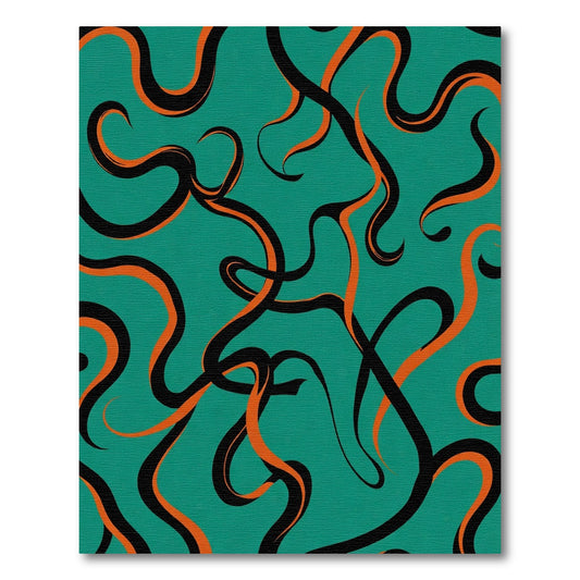Teal Orange Black Swirling Lines Rug