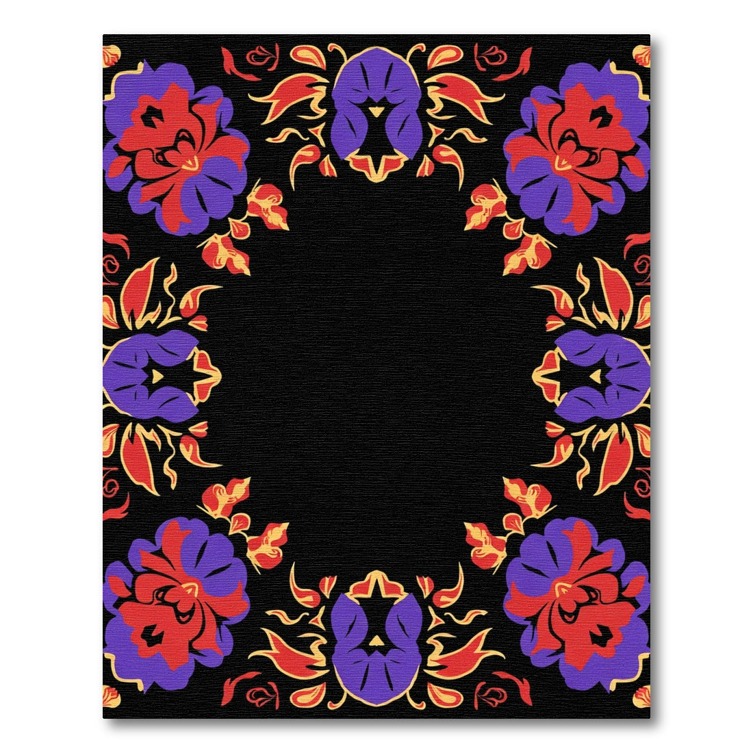 Crimson Purple Floral Medallion Frame Rug