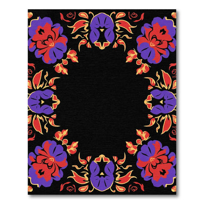 Crimson Purple Floral Medallion Frame Rug