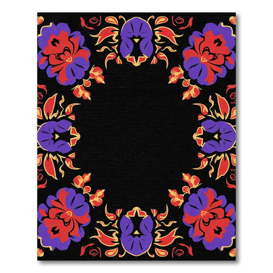 Crimson Purple Floral Medallion Frame Rug