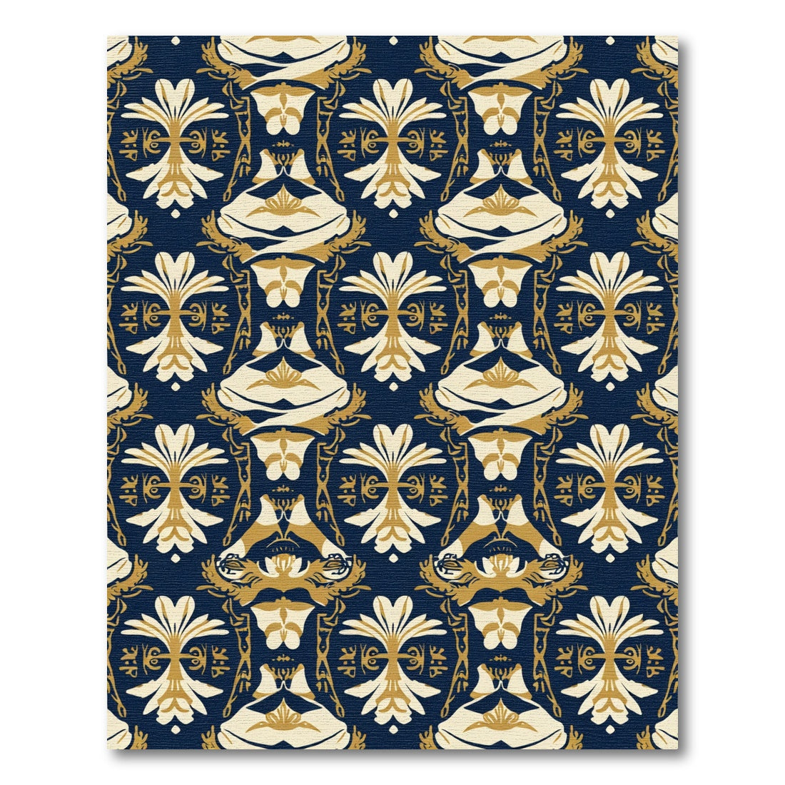 Navy and Gold Art Nouveau Floral Rug