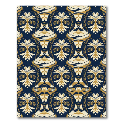 Navy and Gold Art Nouveau Floral Rug