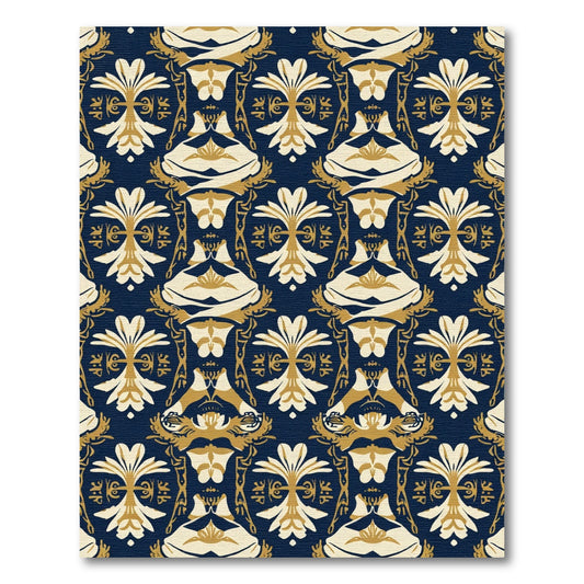 Navy and Gold Art Nouveau Floral Rug