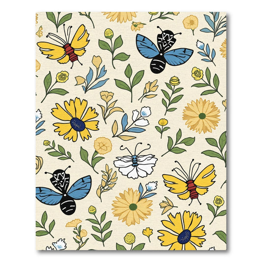 Yellow Blue White Butterfly Floral Composition Rug