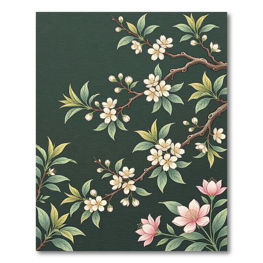Delicate White Flower Branch Ensemble Rug