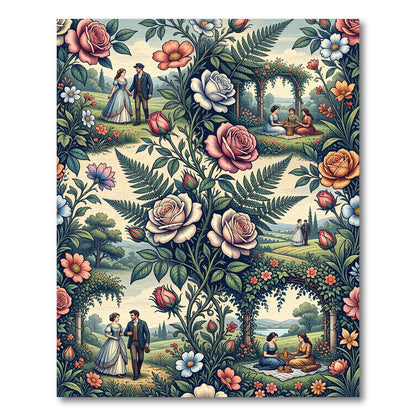 Romantic Victorian Garden Rose Tableau Rug