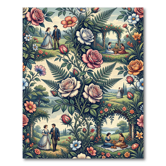 Romantic Victorian Garden Rose Tableau Rug