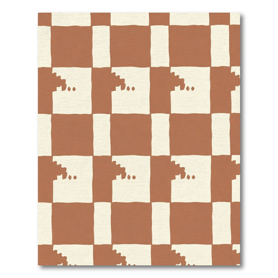Russet White Checkerboard Abstract Shapes Rug