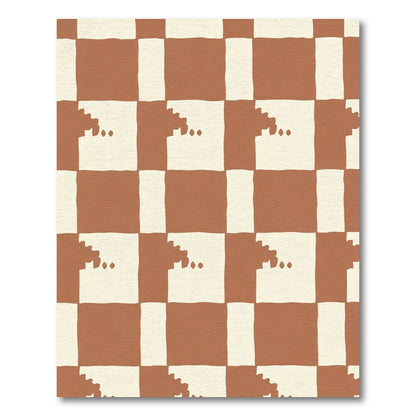 Russet White Checkerboard Abstract Shapes Rug