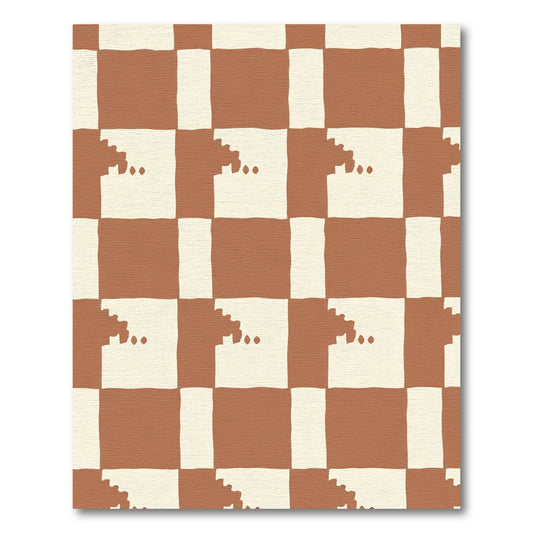 Russet White Checkerboard Abstract Shapes Rug