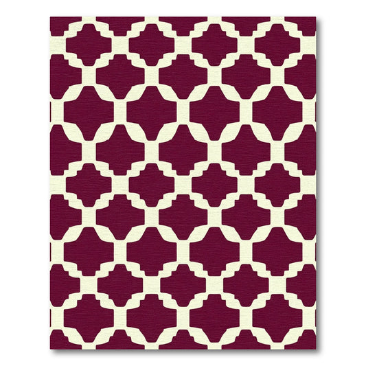 Crimson Lattice Trellis Geometric Rug
