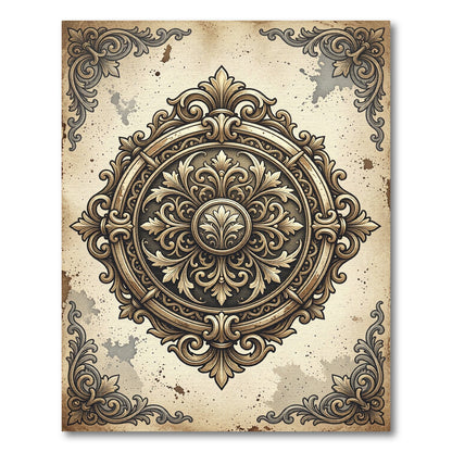 Ornate Bronze Baroque Filigree Medallion Rug