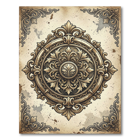 Ornate Bronze Baroque Filigree Medallion Rug