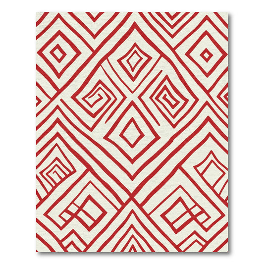 Bold Red Geometric Diamond Composition Rug